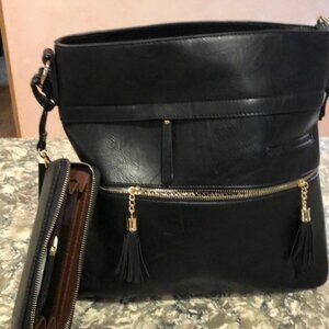Outstanding Gift item - black vegan handbag & wallet.